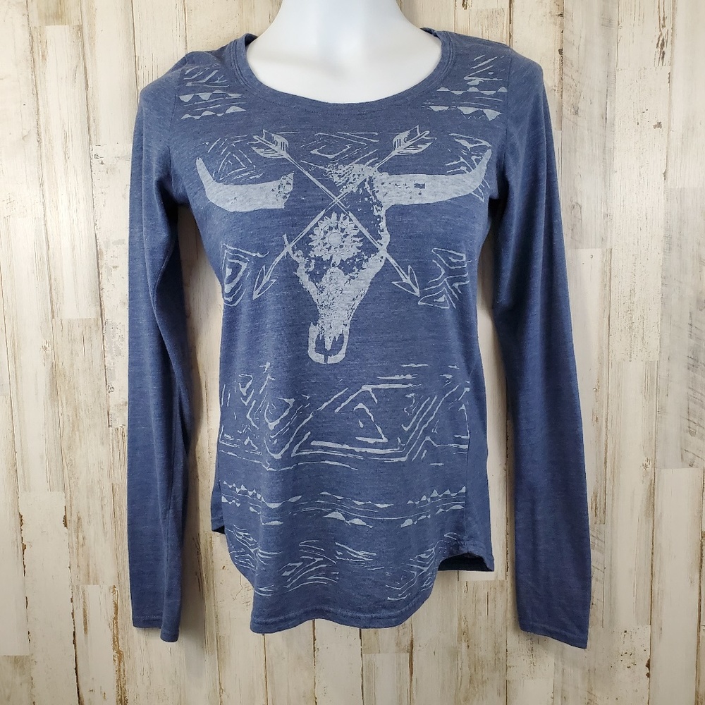 Roper Womens Tee Blue Western Long Sleeve Fitted - Picture 4 of 6